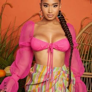 Shein pink tie front top